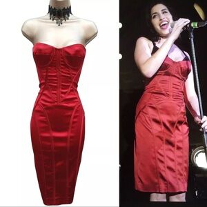 Keren Millen fitted satin cherry red dress